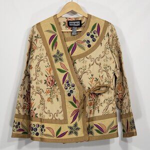 Indigo Moon   Tan Floral Tapestry Jacket Quilted Embroidered  Size Small